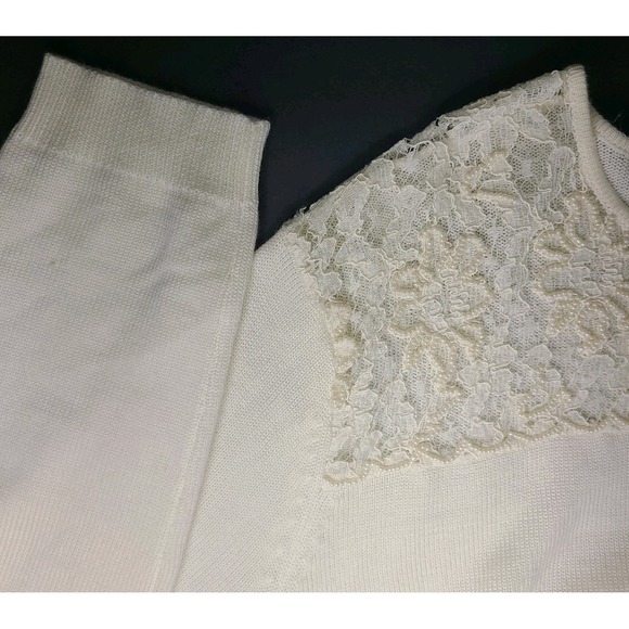 Vtg Rena Rowan Ivory Knit Lace Pearl Embellished Knit Blouse Top Womens Size L - Picture 6 of 8